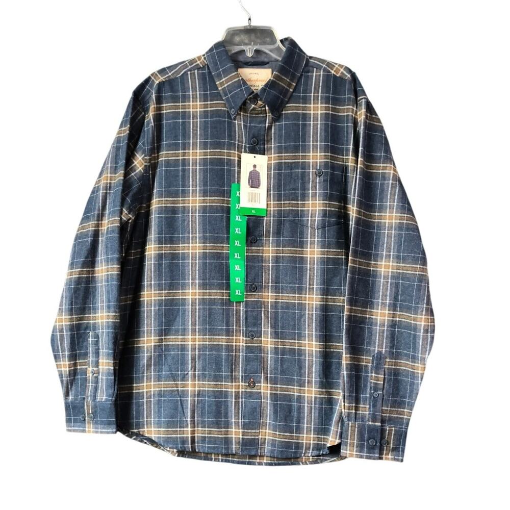 Weatherproof Blue & Brown Plaid Light Flannel  Men's XL Long Sleeve Shirt